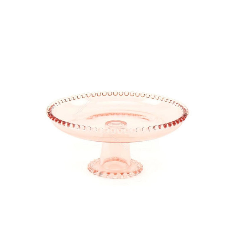 Prato de Cristal com Pé Pearl Rosa