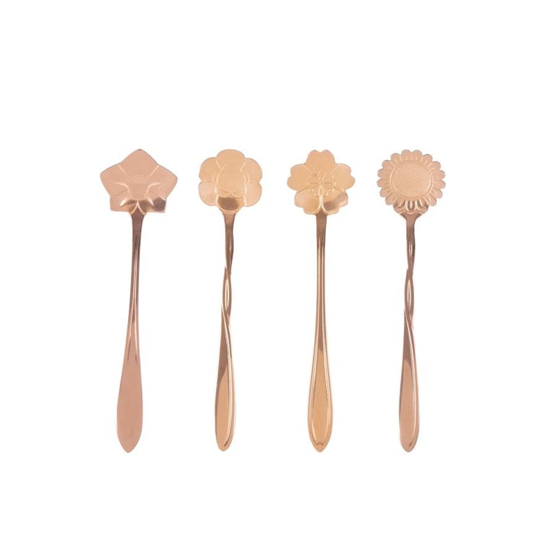 CONJUNTO COM  4 COLHERES em AÇO INOX PARA CHÁ FLORES ROSÊ