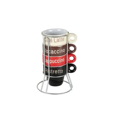 Conjunto de Xícaras Para Café Porcelana Com Suporte 5 pças 70Ml