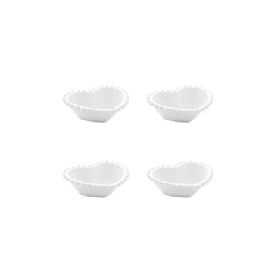 Conjunto 4 Bowl Porcelana Coração Beads Branco -13x11x4cm Wolff