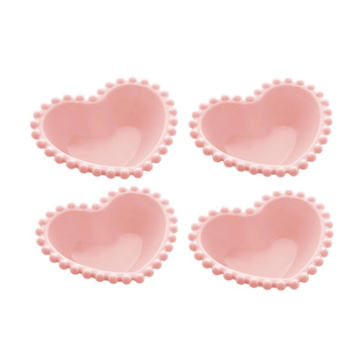 Conjunto 4 Bowl Porcelana Coração Beads Rosa 13X11X4Cm Wolff