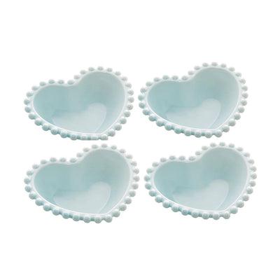 Conjunto 4 Bowl Porcelana Coração Beads Azul 13X11X4Cm Wolff