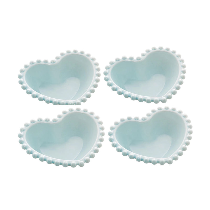 Conjunto 4 Bowl Porcelana Coração Beads Azul 13X11X4Cm Wolff