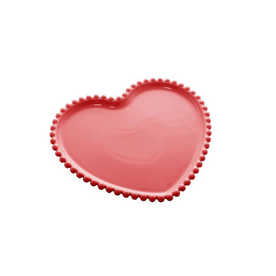Prato Porcelana De Coração Beads Bon Gourmet  22cm Vermelho