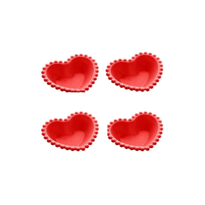 Conjunto 4 Bowl Porcelana Coração Beads Vermelho -13x11x4cm Wolff