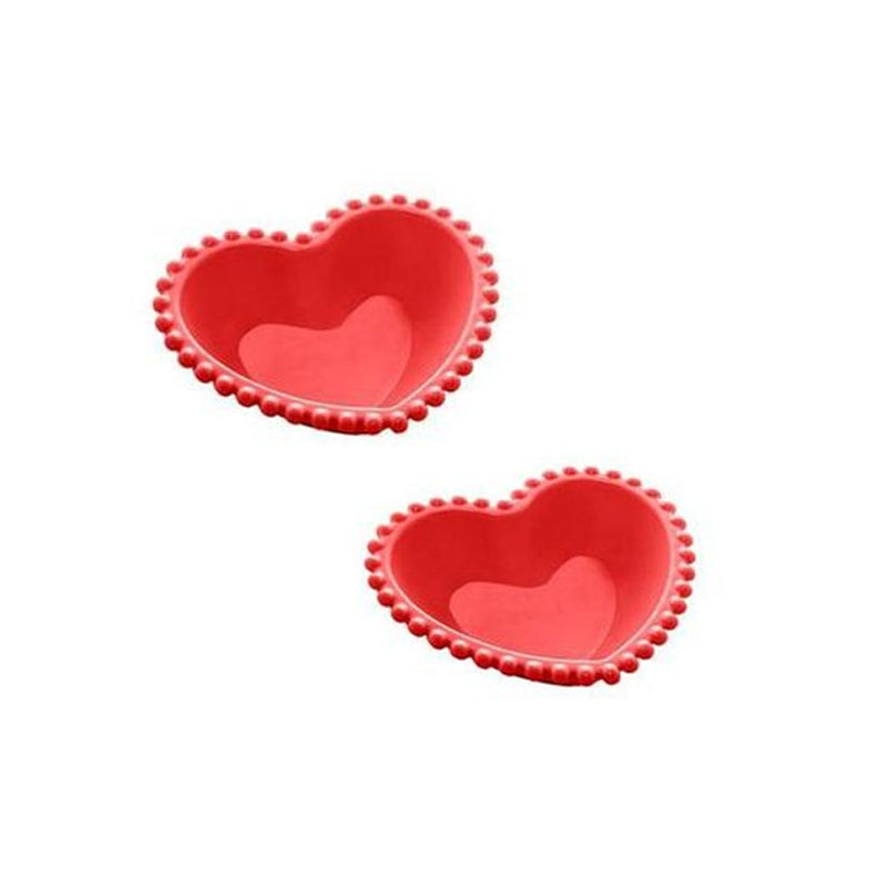 Conjunto 2 Bowls Porcelana Coração Beads Vermelho 15x13x5cm