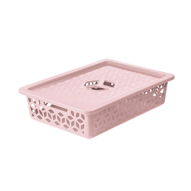 Cesto Oragnizador Raso com Tampa -Rosa