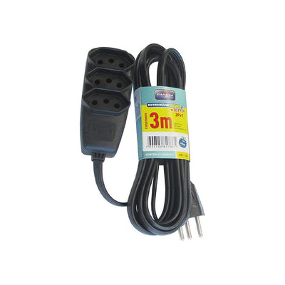 EXTENSÃO SORT PP 3X0,75 2P+T 10A PRETO 3m - Daneva