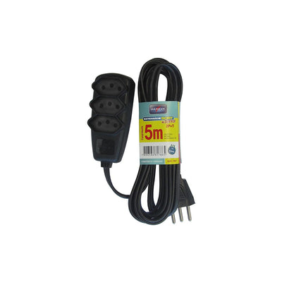 EXTENSÃO SORT PP 3X0,75 2P+T 10A Preta 5m - Daneva