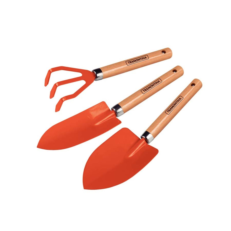 Conjunto para Jardinagem Tramontina Peças Metálicas com Cabo de Madeira 3 Peças