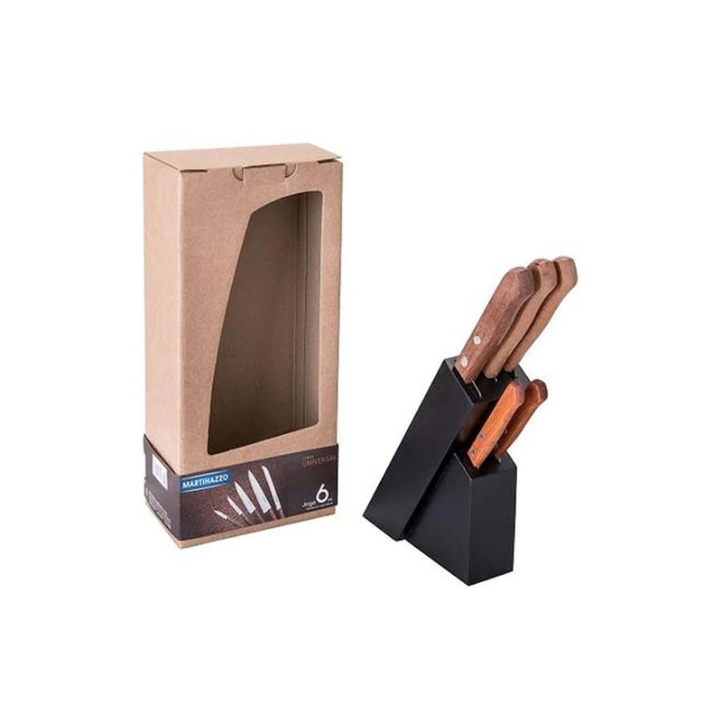 Conjunto De Facas 6 Peças Com Cepo Madeira Martinazzo