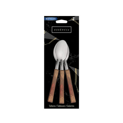 Conjunto com 3 Colheres de Mesa Marron Freijo Linha Essencia