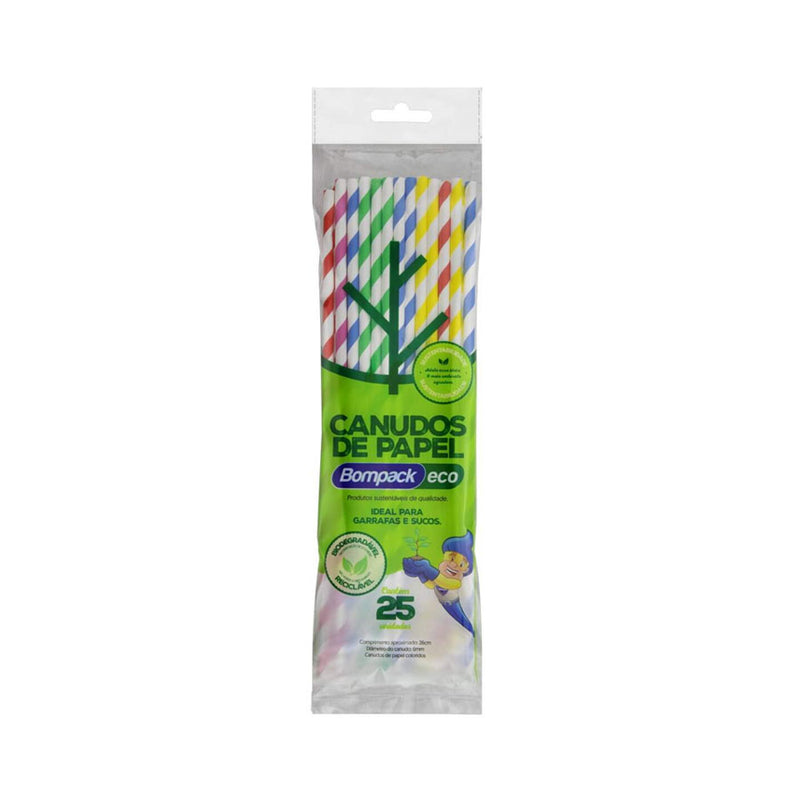 Canudo de Papel Bompack Misto 6mm 26cm