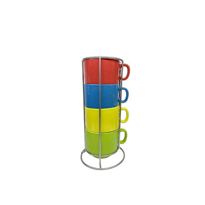 JOGO DE XÍCARAS COM SUPORTE 200ML COLORIDO  5 PEÇAS