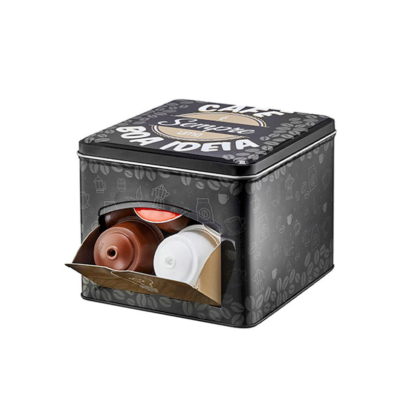 Porta Cápsulas De Café De Lata Quadrado C/Janela Estampado 14,5X13Cm Scap-010 - Hauskraft