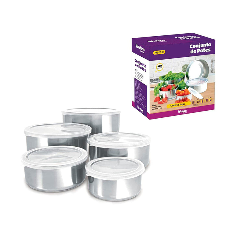 JOGO DE POTES EM AÇO INOX 5 PEÇAS