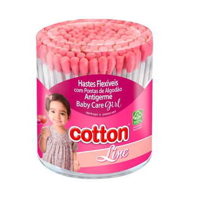 Hastes Flexíveis Cotton Line Pote Rosa com 150 unidades