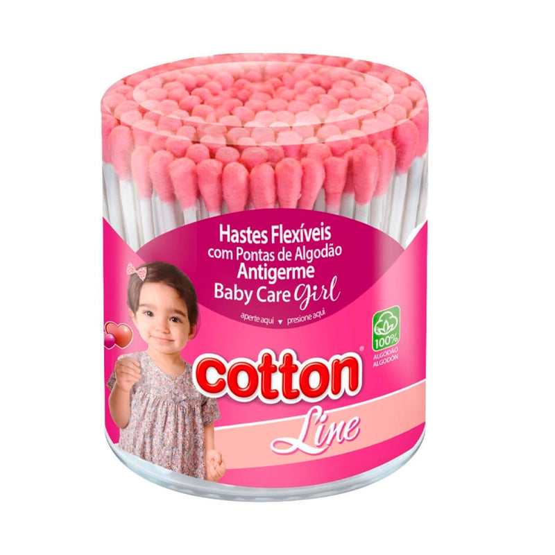 Hastes Flexíveis Cotton Line Pote Rosa com 150 unidades