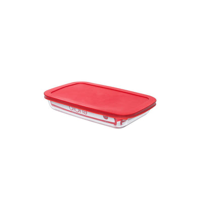 Assadeira De Vidro Borosilicato Retangular Com Tampa 1,5L Oxford Vermelha