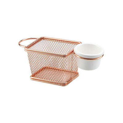 Mini Cesta Retangular em aço inox com Molheira em Melamina - Rose