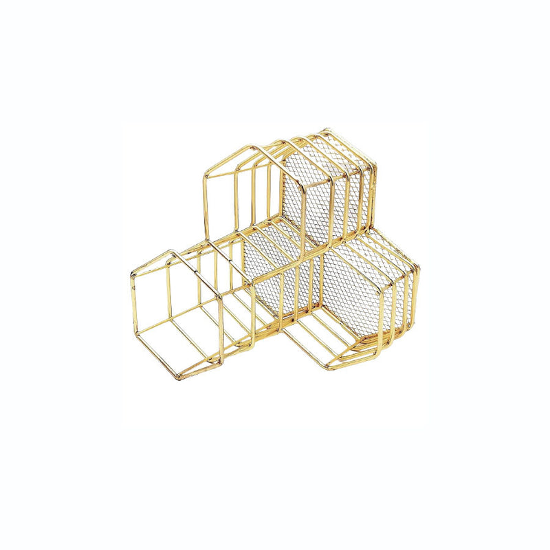Porta Canetas Dourado com 3 Compartimentos 12cm
