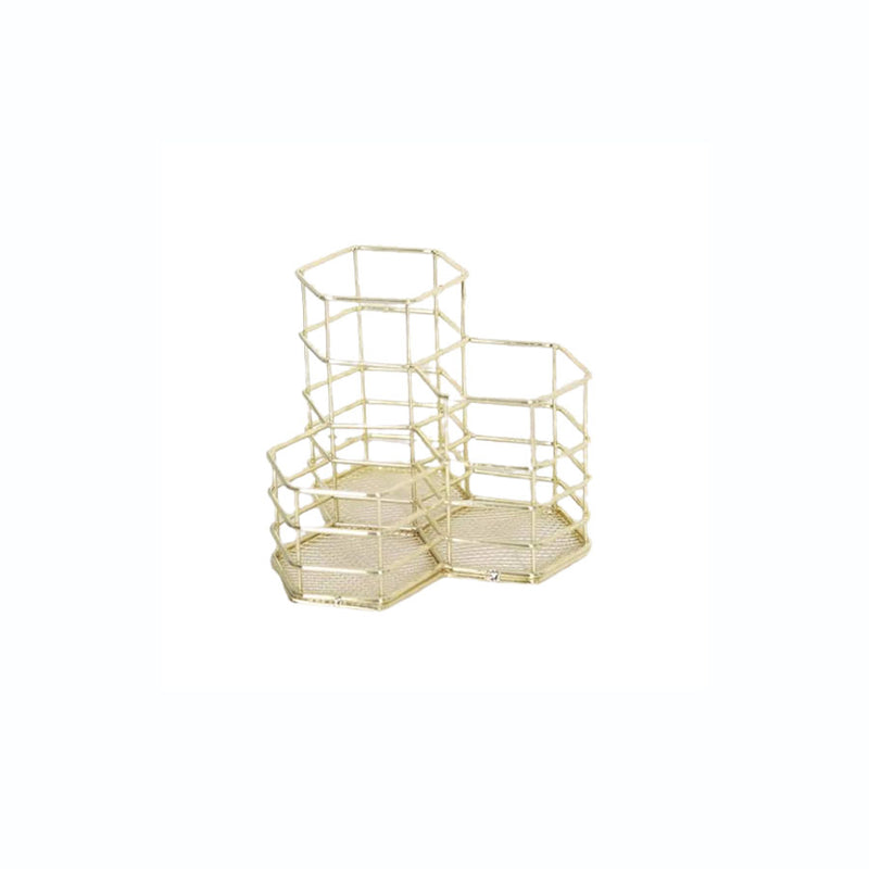 Porta Canetas Dourado com 3 Compartimentos 12cm