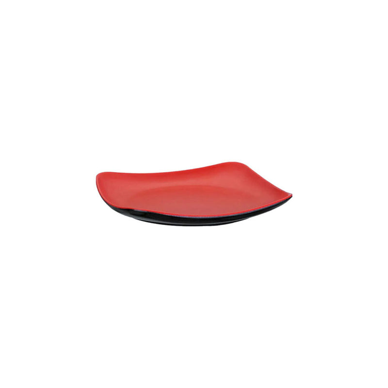 Prato Quadrado de Melamina Vermelho e Preto 24cm
