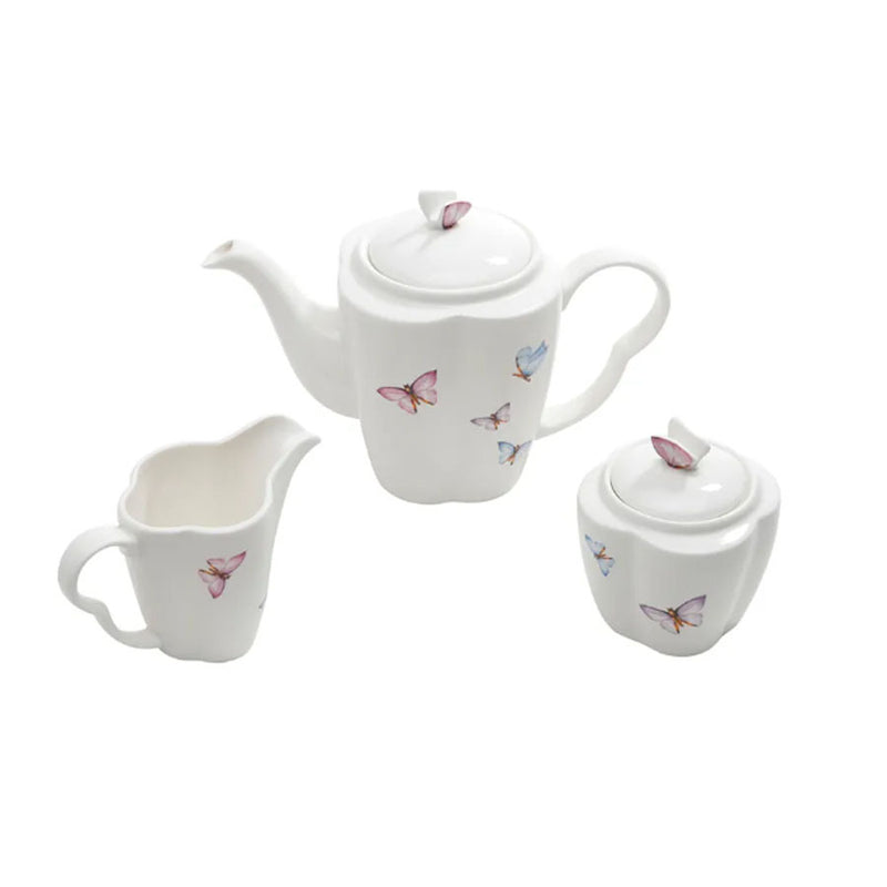Conjunto 3 Peças de Porcelana de Café Borboletas