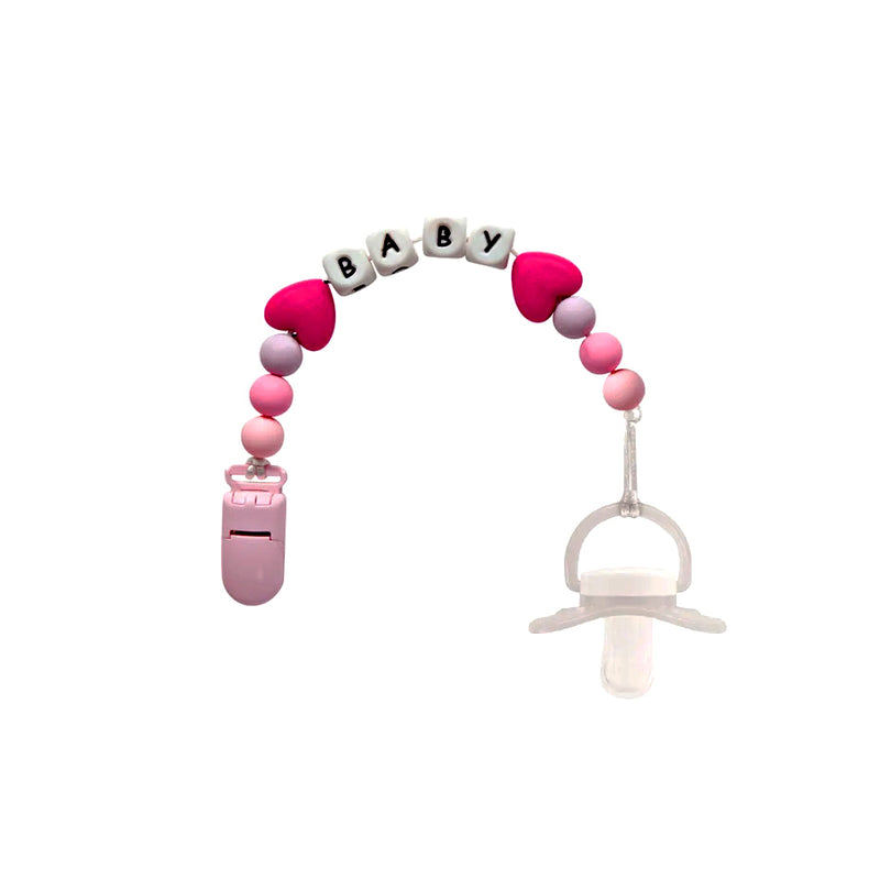 Prendedor de Chupeta em Silicone Rosa