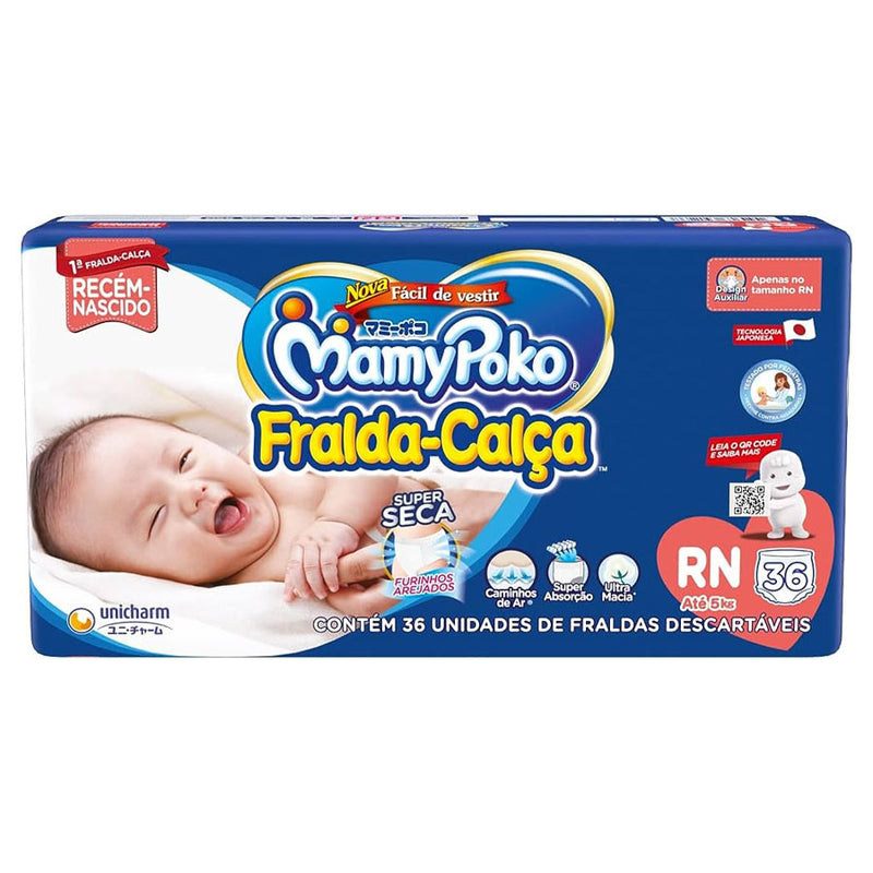 Fralda Calça MamyPoko Super Seca Jumbo RN Com 36 unidades