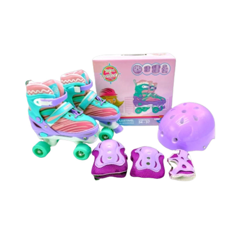 Patins Ajustável com Kit de Proteção Roxo 34 ao 37
