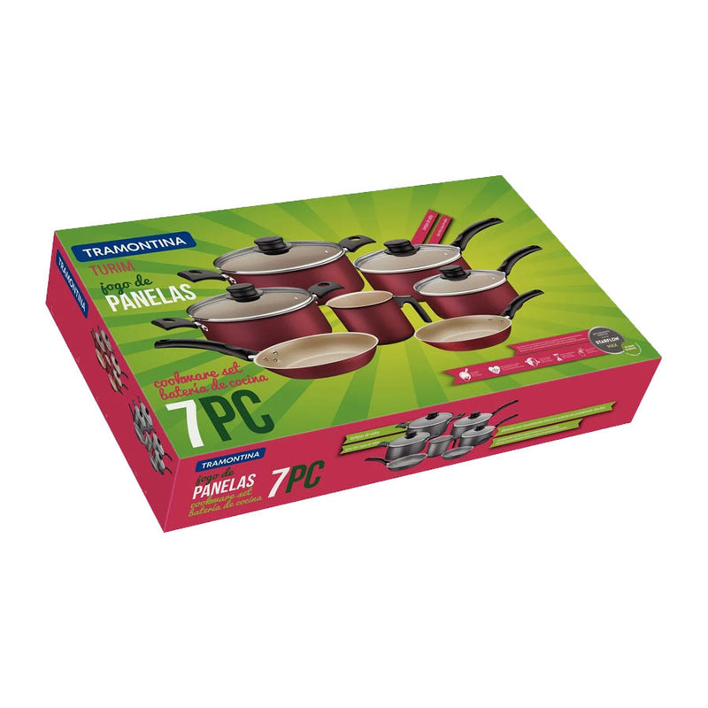 Jogo de Panelas Tramontina Turim  Antiaderente Starflon Max Vermelho 7 Peças