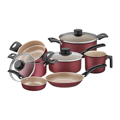 Conjunto De Panelas Tramontina De Alumínio Turim Vermelho  Com 7 Peças