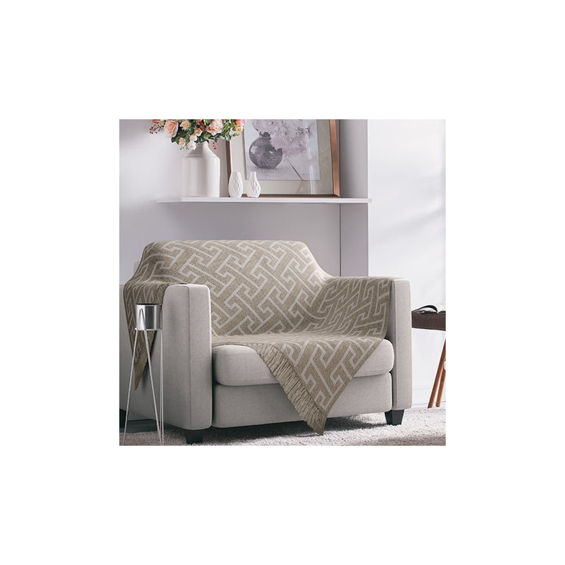 MANTA PARA SOFA JACQUARD CASABLANCA 1,40M X 2,10M GEOMÉTRICO BEGE - ADOMES