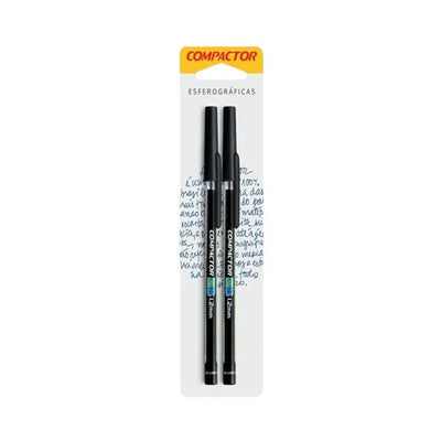 Caneta Esferográfica Compactor 07B 1.2mm Preta - 2un