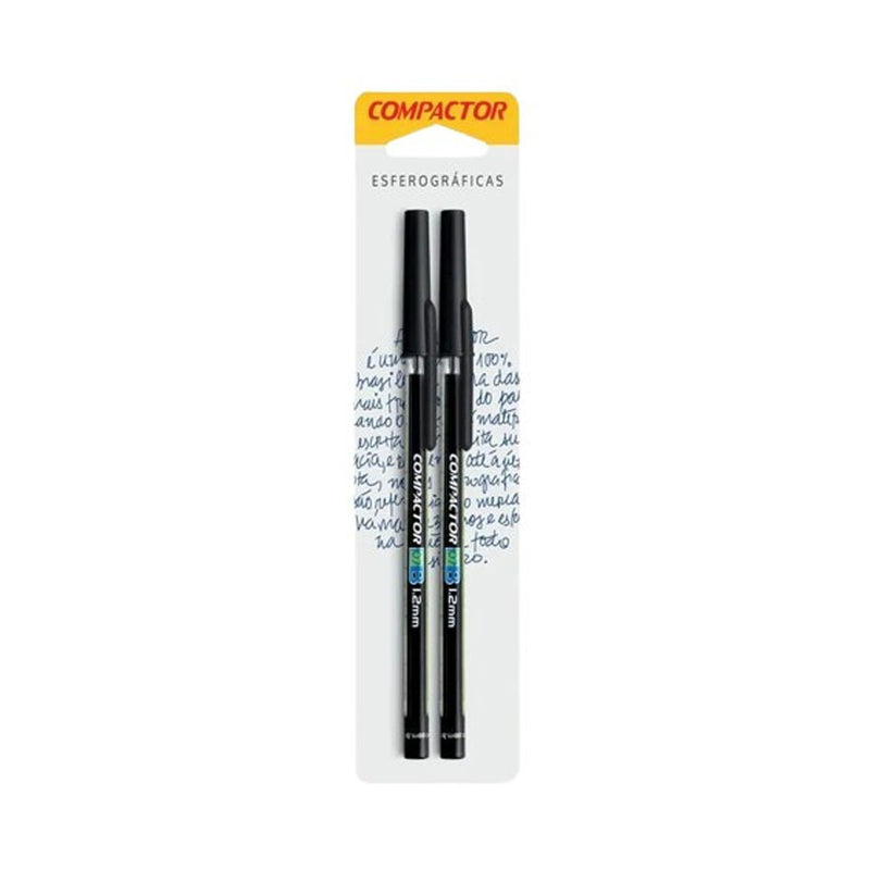 Caneta Esferográfica Compactor 07B 1.2mm Preta - 2un