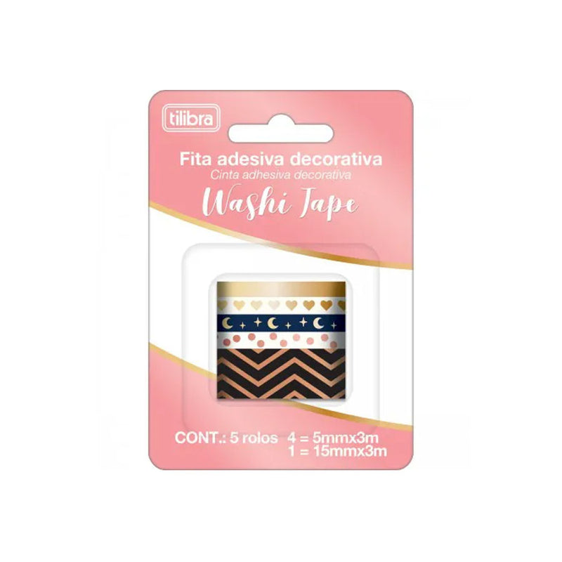 Fita Adesiva Washi Tape Decorativa 5 Rolos - Tilibra