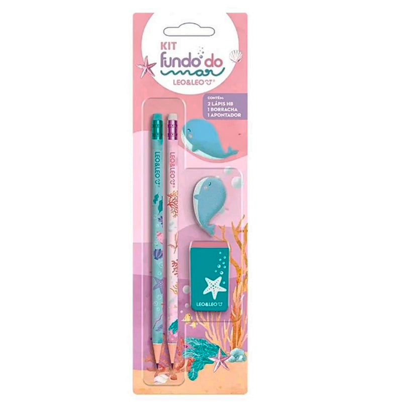 Kit Escolar Fundo do Mar 4 Peças - Leo & Leo