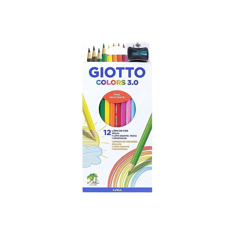 Kit de Lápis de Cor 12 Cores + Lápis Grafite + Apontador
