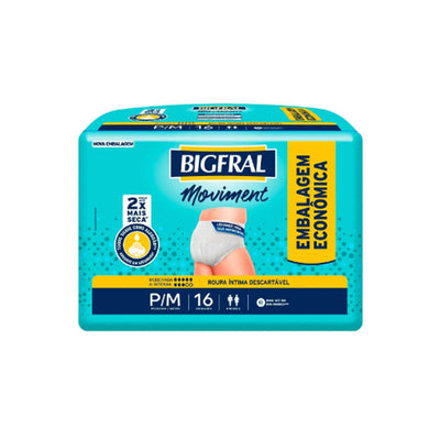 Roupa Íntima Descartável Unissex Bigfral Moviment P/M - 16 Unidades