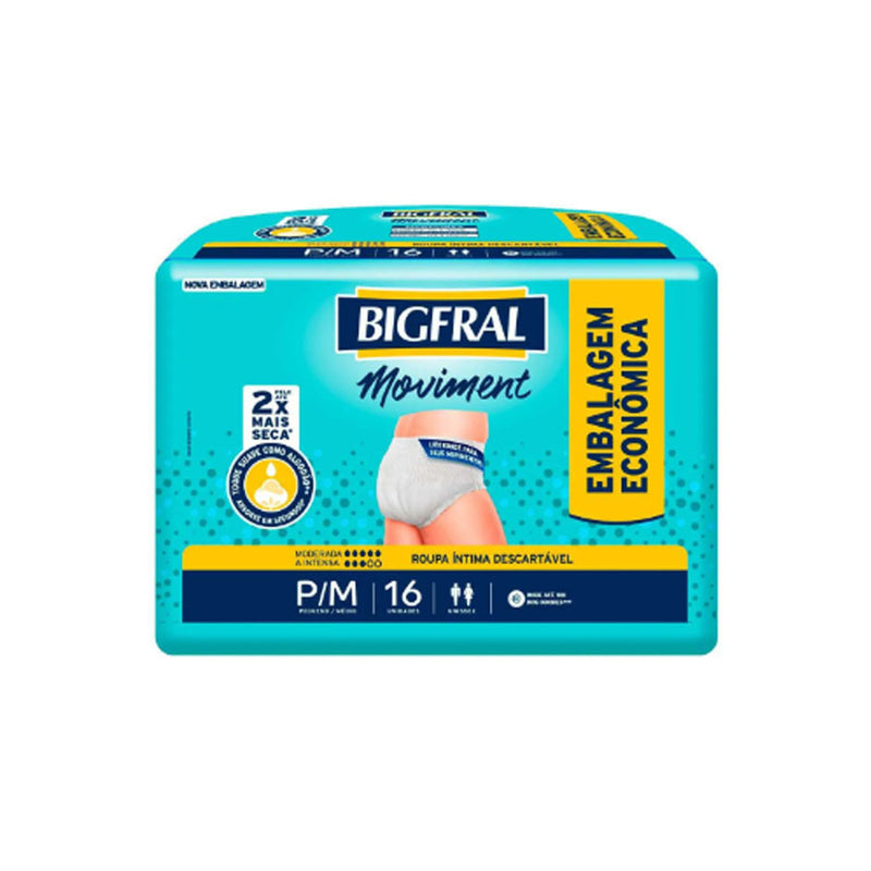 Roupa Íntima Descartável Unissex Bigfral Moviment P/M - 16 Unidades