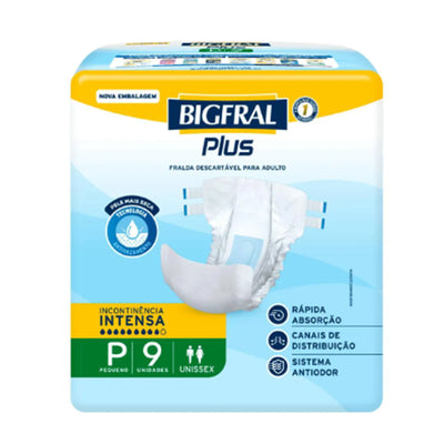 Fralda Geriátrica Unissex Bigfral Plus P 9 Unidades