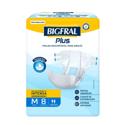 Fralda Geriátrica Unissex Bigfral Plus M 8 Unidades
