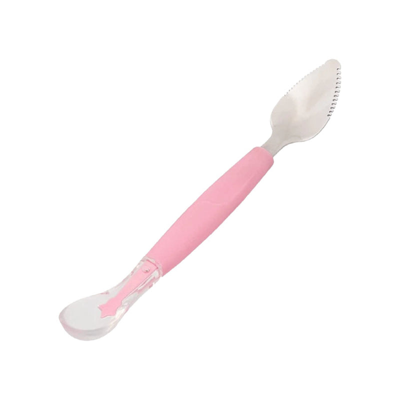 Colher 2 Em 1 Raspa Frutinha Em Silicone e Inox Rosa - Buba
