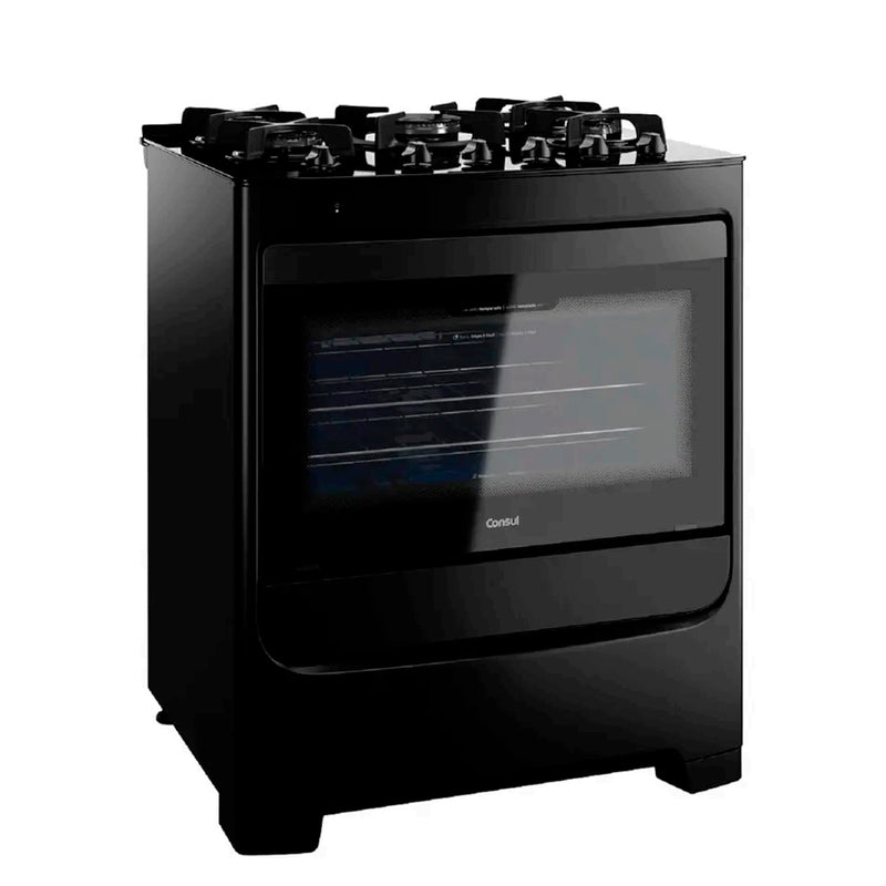 Fogão Consul 5 Bocas Automático Mesa de Vidro Dupla Chama - Preto