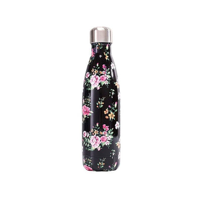 Garrafa térmica Inox Preta Floral 500ml