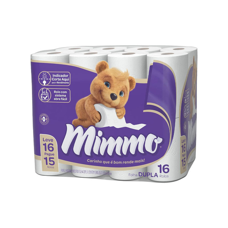 Papel Higiênico Folha Dupla Neutro 30m Pacote 16 Rolos Mimmo