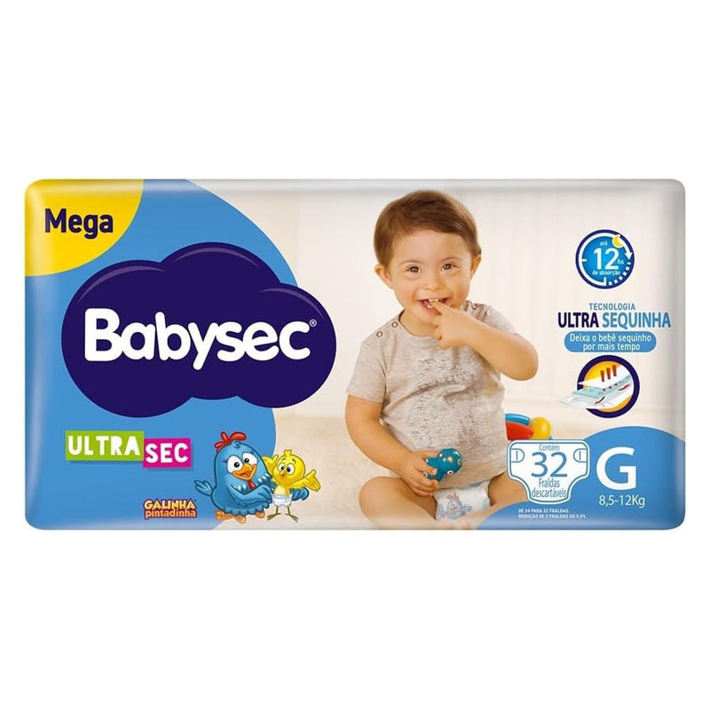 Fralda Babysec com 32 unidades Mega Ultrasec Galinha Pintadinha G