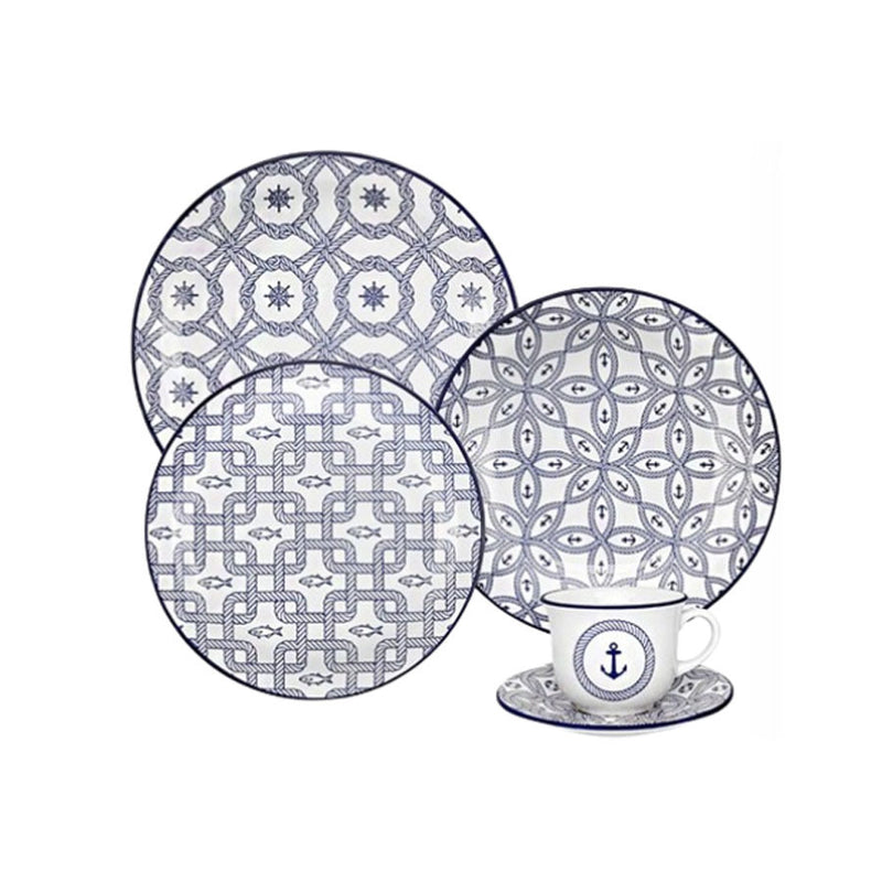 Aparelho de jantar Chá Com 20 Peças Porcelana Floreal Náutico Oxford
