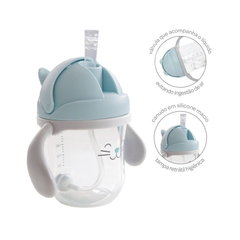 Copo Com Alça Gatinho Azul Com Canudo - Buba